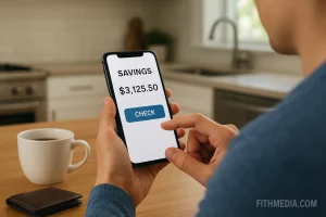 Checking savings over coffee FithMedia.com